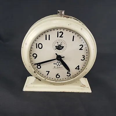 Vintage Clock 8-Day Automatic Alarm White Unbranded • $25