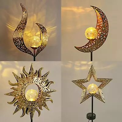 Solar Lights Metal Garden Stake Crackle Glass Ball Pathway Lighting Outdoor New • £14.99