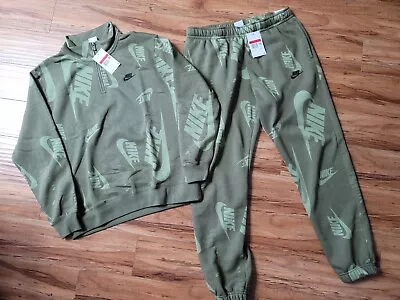 Nike Sportswear Club Fleece Green All Over Print Sweat Suit Tracksuit Large AOP • $109.95