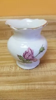 Vintage Dresden Semi Porcelain Vase Pink/green Rose Gold Rim • $20