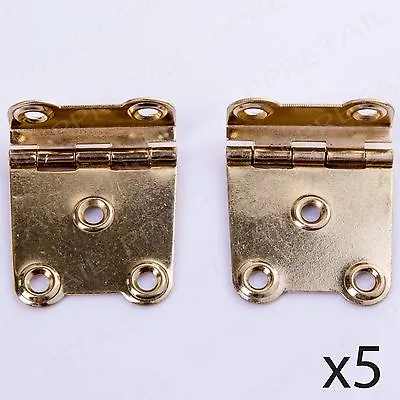 5 PAIRS BRASS 38mm/1.5  CRANK SURFACE HINGE Offset Wood Furniture Wardrobe Trunk • £5.38