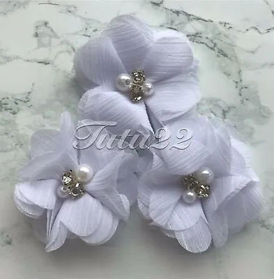 £3 • Buy 2  Chiffon Flower With Rhinestone & Pearl Prom Wedding Baby Hair  UK SELLER