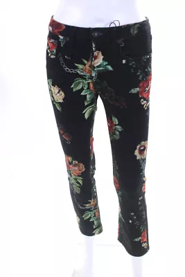 R13 Womens Cotton Denim Floral Print Kick Fit Straight Leg Jeans Black Size 24 • $111.03