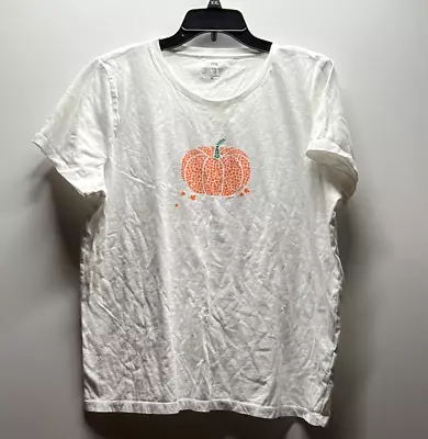 J. Crew Women's White Pumpkin Short Sleeve Crew Neck Pullover T-Shirt Size XL • $7.99