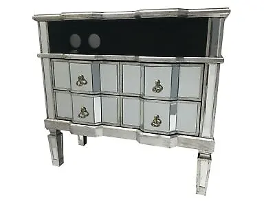 Large Widescreen Mirrored TV Media Unit 4 Drawer Cabinet Vintage Venetian Glass • £199.50