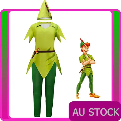 Kids Peter Pan Costume Child Fairy Tale Elf Party Boys Green Book Week Cosplay • $31.99