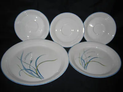 CORELLE COASTAL BREEZE 1 Dinner 1 Salad 3 Saucers Sandstone Blue & Green Flower • $12.99