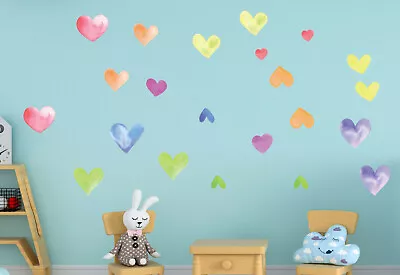 13 Rainbow Heart Wall Decal Nursery Stickers Watercolour Decor Fabric Or Matt • $14.99
