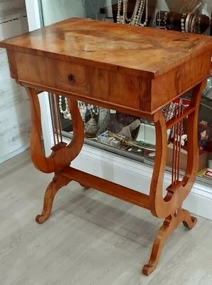 Antique Biedermeier Early 1800's Veneered Work Sewing Desk Harp Lyre Table  • $1199.95