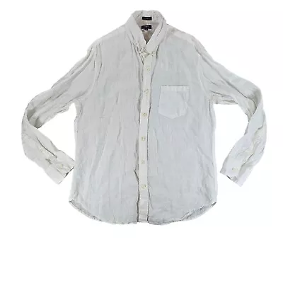 J Crew Linen Button Shirt Mens L White Slim Fit Casual Beach Vacation Pocket • $21.67