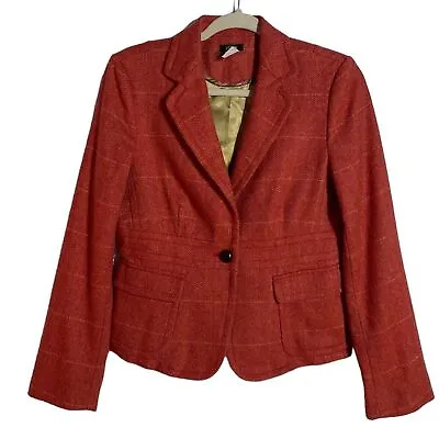 J Crew Blazer Robert Noble 6 Herringbone Academia Tweed Coral Red Wool Jacket • $55.30