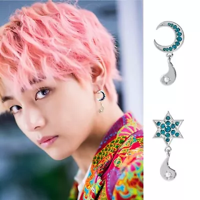 KPOP Idol BTS V Taehyung Blue Moon Star Earrings Korean Jewellery • £17.52