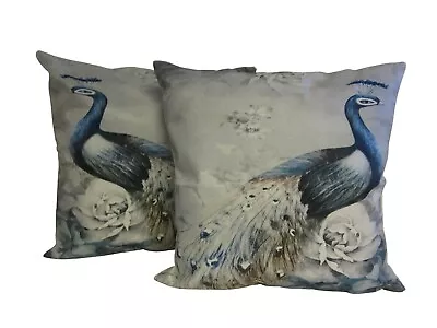 £12.99 • Buy Pair Of Peacock Cushions 45x45cm Choose Cover Only Or Filled Cushions Feather