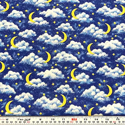 Vintage 1997 Fabric Traditions Moon Stars Sparkly Cotton Fabric By The HALF YARD • $5