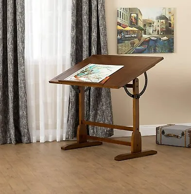 42 In Vintage Drafting Table Solid Wood Rustic Oak Finish By Studio Designs • $229.90