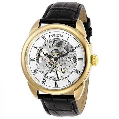 Invicta 42mm Specialty Antique Mechanical Skeletonized White Dial Gold Tn Watch • £79.13