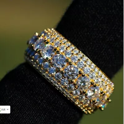 3.00 CT VVS1 Natural Moissanite 5 Rows Men's Band Ring 14K Yellow Gold Plated • $209.99