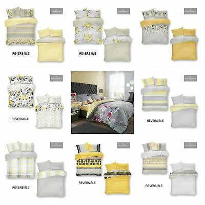 Yellow/ Ochre Printed Duvet Set Quilt Cover Reversible Bedding All UK  Sizes  • £15.99