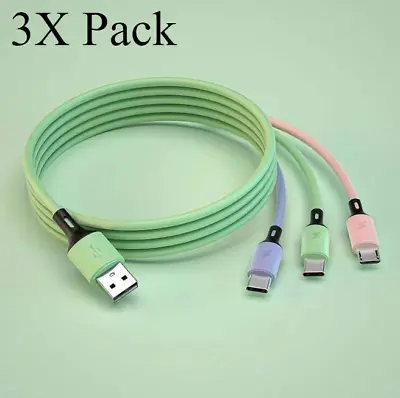 $7.99 • Buy 3x 3 In 1 Multi USB Charger Charging Cable Cord For IPhone TYPE C Android Micro
