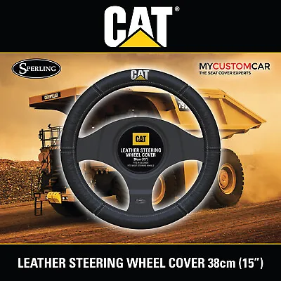 Genuine Caterpillar 15'' Car Leather Steering Wheel Cover Black 38cm CAT • $39.99