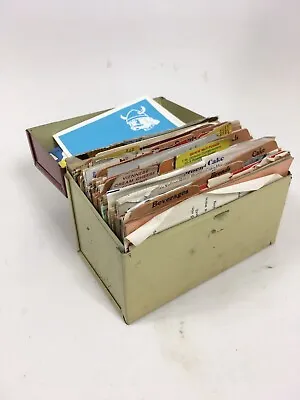 Vintage Ohio Art Red Cream Metal Recipe Box WITH Recipes Cutout And Handwritten • $18