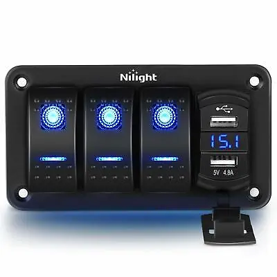 Nilight 3 Gang Rocker Switch Panel W/ 4.8 Amp Dual USB Charger Voltmeter 12V-24V • $26.99