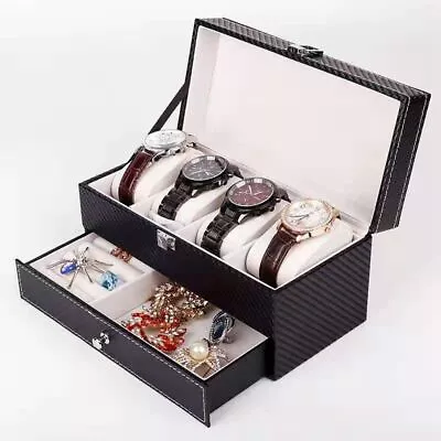 2 Layer 4 Grid Watch Box Jewelry Display Cases Storage Holders Organizer Gifts • $34.49