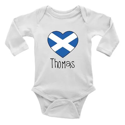 Personalised Football Scotland Flag Long Sleeve Baby Grow Vest Bodysuit Boy Girl • £5.99