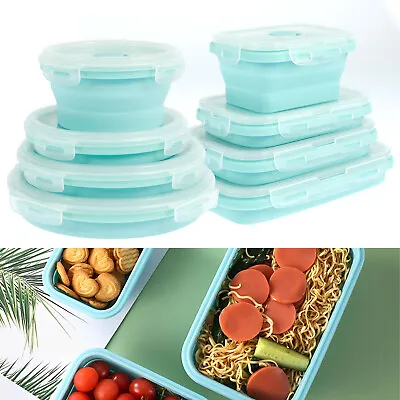 4Pcs Collapsible Food Storage Containers With Lids Round/ Rectangle WhETL~ • £17.51