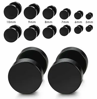 3mm-14mm Stud Earrings Men Women Faux Gauges Ear Tunnel Stainless Steel Earrings • $5.99