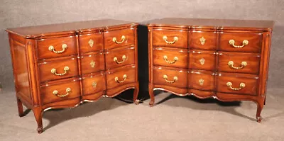 Pair High Quality Walnut French Louis XV Style Commodes Dressers Circa 1960 • $3285