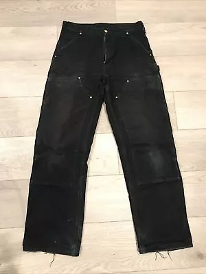 Vintage Carhartt Double Knees Canvas Pants 30x30 B01-BLK USA MADE Distressed • $80