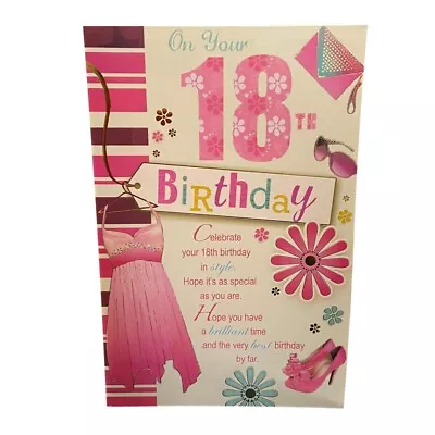 Lovely Verse With Beautiful Pink Dress 18th Birthday Card • £5.49