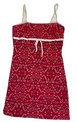 VTG Y2K Womens Large Bandana Print Mini Slip Sun Dress Red USA • $44.49