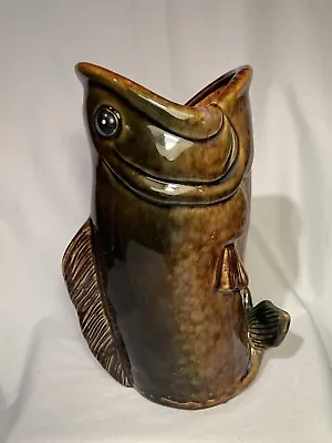 VTG Large Mouth Bass Fish Glazed Ceramic / Pottery Vase / Utensil Holder   Cabin • $49.95