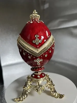 Red Faberge Egg Trinket Box By Keren Kopal Crystals Elegant • $24
