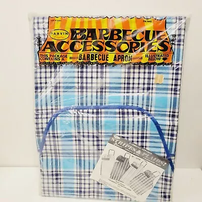 NOS Vtg Parvin Creations Barbecue Apron Blue Plaid Stripes USA Made Cookout Dad  • $16.99