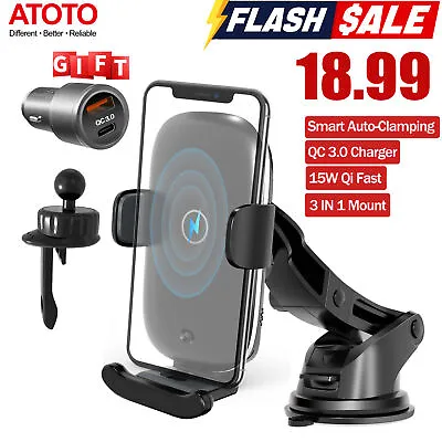 Wireless Car Charger 15W Auto-Clamping Mount Holder For IPhone Samsung Google LG • $18.99