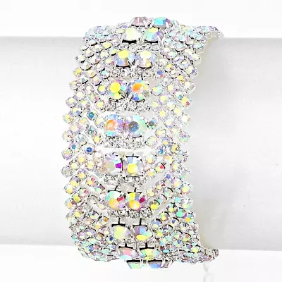 Statement Ab Aurora Borealis & Clear Crystal Bracelet Formal Wedding Jewelry • $7.99