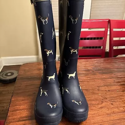 Joules Women's Wellies Rain Boots Dog Print Navy Blue Size US 9 • $23