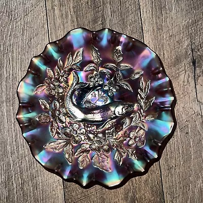 RARE Millersburg Carnival Glass Fish Amethyst Pin Dish Bowl -9 AS IS • $425