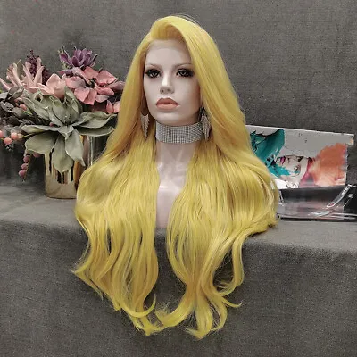 Long Synthetic Lace Front Wig Golden Blonde Yellow Deep Curly Cosplay Halloween  • $35.14