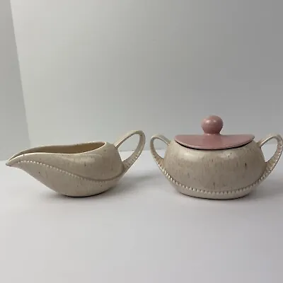 Vintage California Pottery MCM Pinkish/Beige Speckled Sugar With Lid & Creamer • $24.99