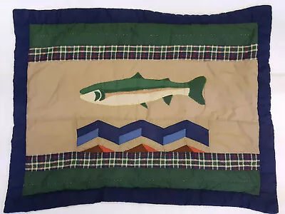 Quilted Pillow Sham Fish Applique Bedding Bed Pillow Lodge Cabin Fishing Decor • $9.99
