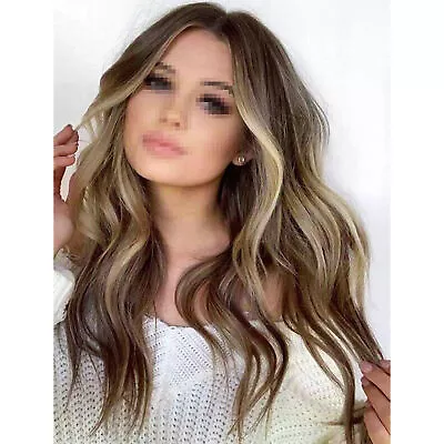 New Women's Long Blond Brown Mix Wavy Full Wig 24 Inch • $15.78