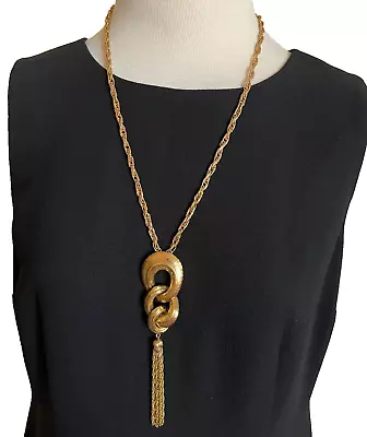 Monet Vintage Necklace Tassel Gold Tone Chain Signed 70s Abstract Long Signed • $29.98