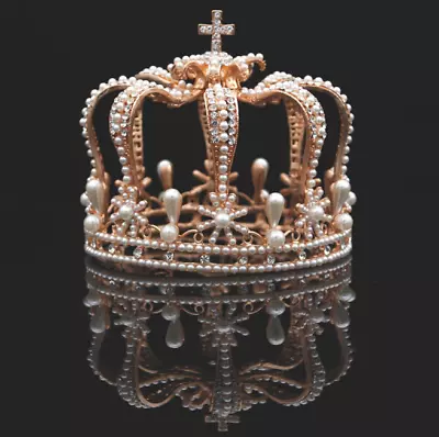 £49.63 • Buy Royal King & Queen Crown Imperial Baroque Cross Wedding Pearl Crystal Head Tiara