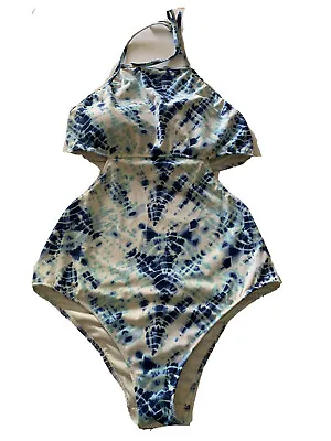 Victoria's Secret 1 Piece Swimsuit Monokini BLUE/White Tie Dye Padded M EUC • $18