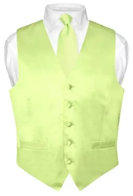 Biagio Men's SILK Dress Vest & NeckTie Solid LIME GREEN Color Neck Tie Set L • $24.95