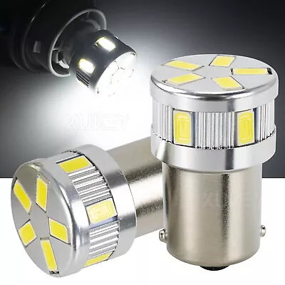 2PC LED Light Bulb 1156 BA15S Brake Reverse Turn Stop Tail Car White Globe 12V! • $13.72